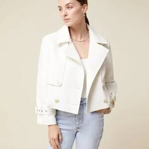 NWT Rachel Parcell Vegan Leather Cropped Jacket in Ivory Size XS